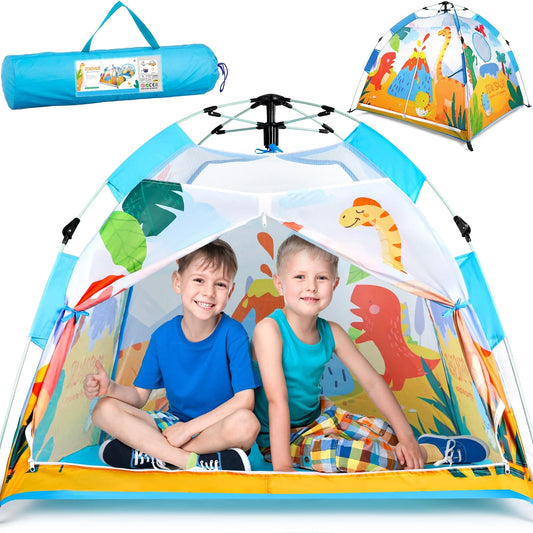 Dinosaur Kids Play Tent, Foldable Playhouse for Toddlers, Indoor & Outdoor Auto Pop up Tent Set with Carrying Bag, Birthday Party Christmas Gift for Boys Girls Ages 3 4 5 7 8