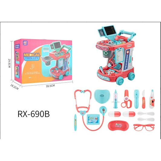 Doctor Kit for Toddlers, Pretend Medical Station Set for Boys & Girls, 28 Accessories,Mobile Cart , Includes Doctor's Uniform、Thermometer, Doctor Kit for Kids 3-5 Years Old