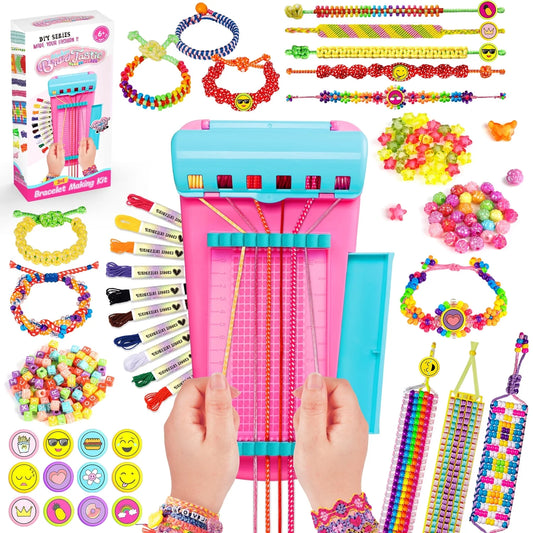 Friendship Bracelet Maker Kit for Kids 6+, Easy DIY Craft Set for Beginners & Advanced Makers, Pink Art Craft Set Birthday Christmas Gift Toys for Girls 7 8 9 10 11 12