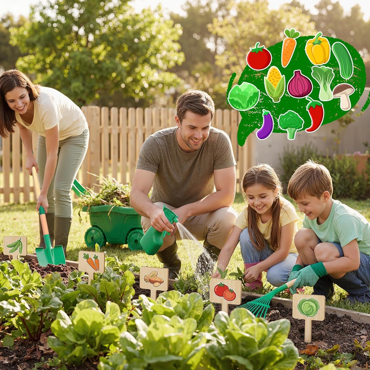 Hot Bee Wheelbarrow for Children, 7-Piece Garden Tool Set, Children's Wheelbarrow with Metal Shovel, Rake, Leaf Rake & Watering Can, All Year Round for Garden, Sandpit & Snow, Outdoor Toy from 3 Years