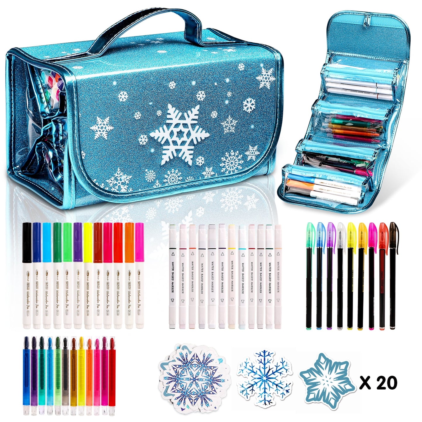 Fruit Scented Markers Set, 56 Pcs with Frozen Snowflake Pencil Case, Frozen Gifts for Girls Ages 4-6-8, Art Supplies for Kids, School Supply Kit Christmas Birthday Gift for Girls 3+