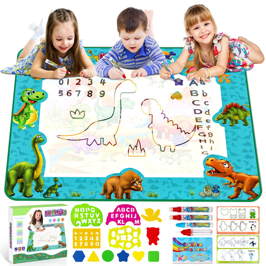 Doodle Mat for Toddlers, Dinosaur Water Drawing Mat, Large Aqua Mat with Magic Color Pen, Educational Learning Toys Christmas Gifts for Girls Boys Age 2-4 5-7, Art Supplies Birthday Gifts