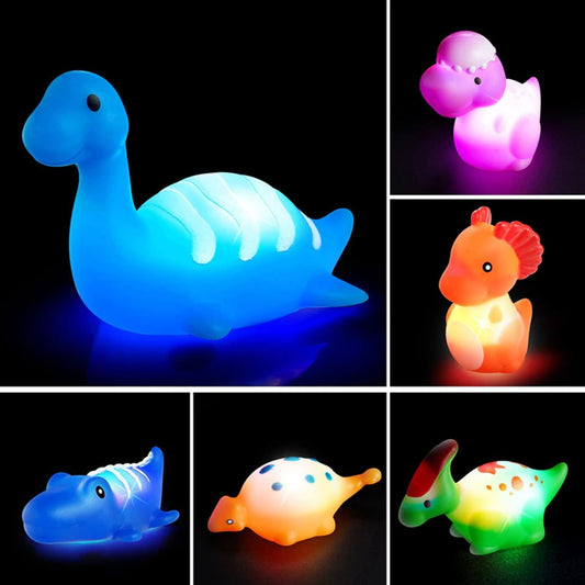 Baby Bath Toys for Toddlers, 6 PCS Dinosaur Mold Free, Light-up Floating Kids Bathtub Summer Beach Swimming Pool Toys for Infants 6 Months up