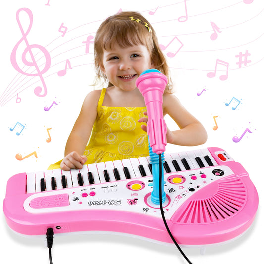 Pink Baby Piano Keyboard Toys for Kids, Musical Instrument with Microphone for Toddlers, Preschooler Music Learning Popular Piano Toys, Birthday Christmas Gift for Girls Boys Aged 3 4 5 6+