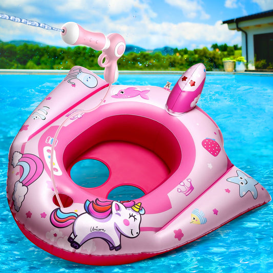 Kids Pool Float with Water Gun, Inflatable Pool Toys for Toddlers, Ride-on Unicorn Swimming Pool Toys for Boys and Girls for Aged 3-8 Years