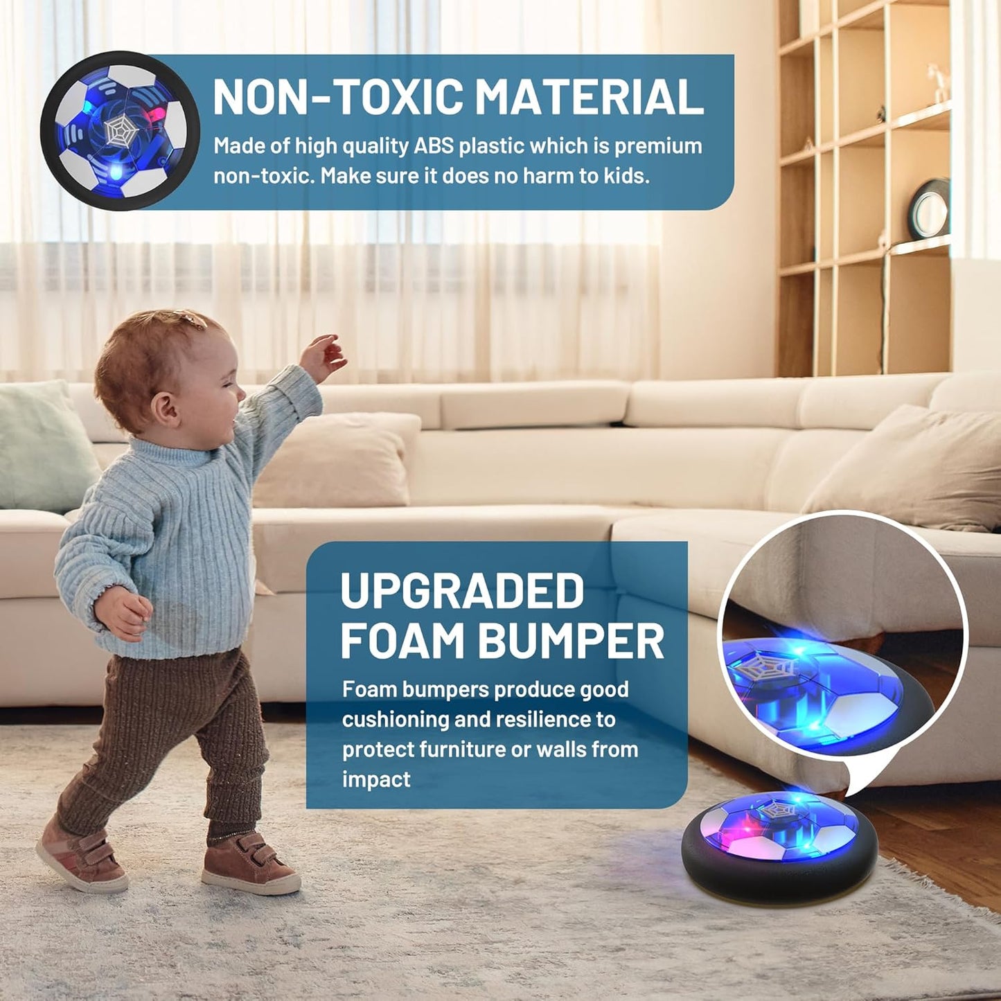 Hot Bee Football Gifts Boys, Air Power Indoor Football, Children's Rechargeable Hover Ball, Children's Toy, Birthday Christmas Gift from 3 4 5 6 7 8-12 Years Boy Floating Toy Girls