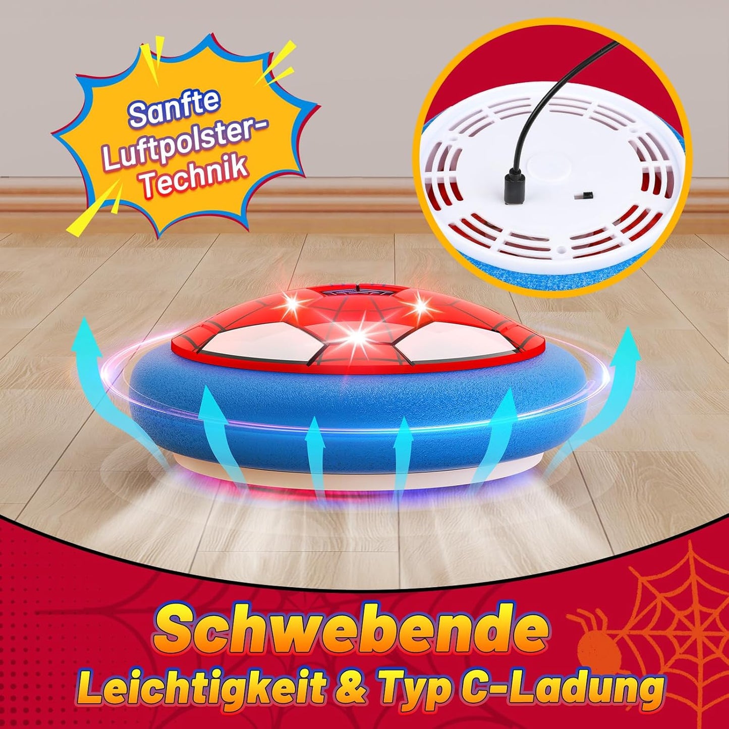 Hot Bee Spider Hover Football Indoor Air Power Football Boys Toy Gifts for 4 5 6 7 8 10 12 Years Air Floating Football Ball Toy with LED Children Football Toy Birthday