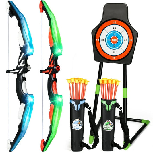 Hot Bee 2 Pack Bow and Arrow for Kids,Including 2 Bows, 20 Suction Cup Arrows & 2 Quivers & Standing Target,Outdoor Toys Christmas Gifts for 3-10 Years Old Boys Girls