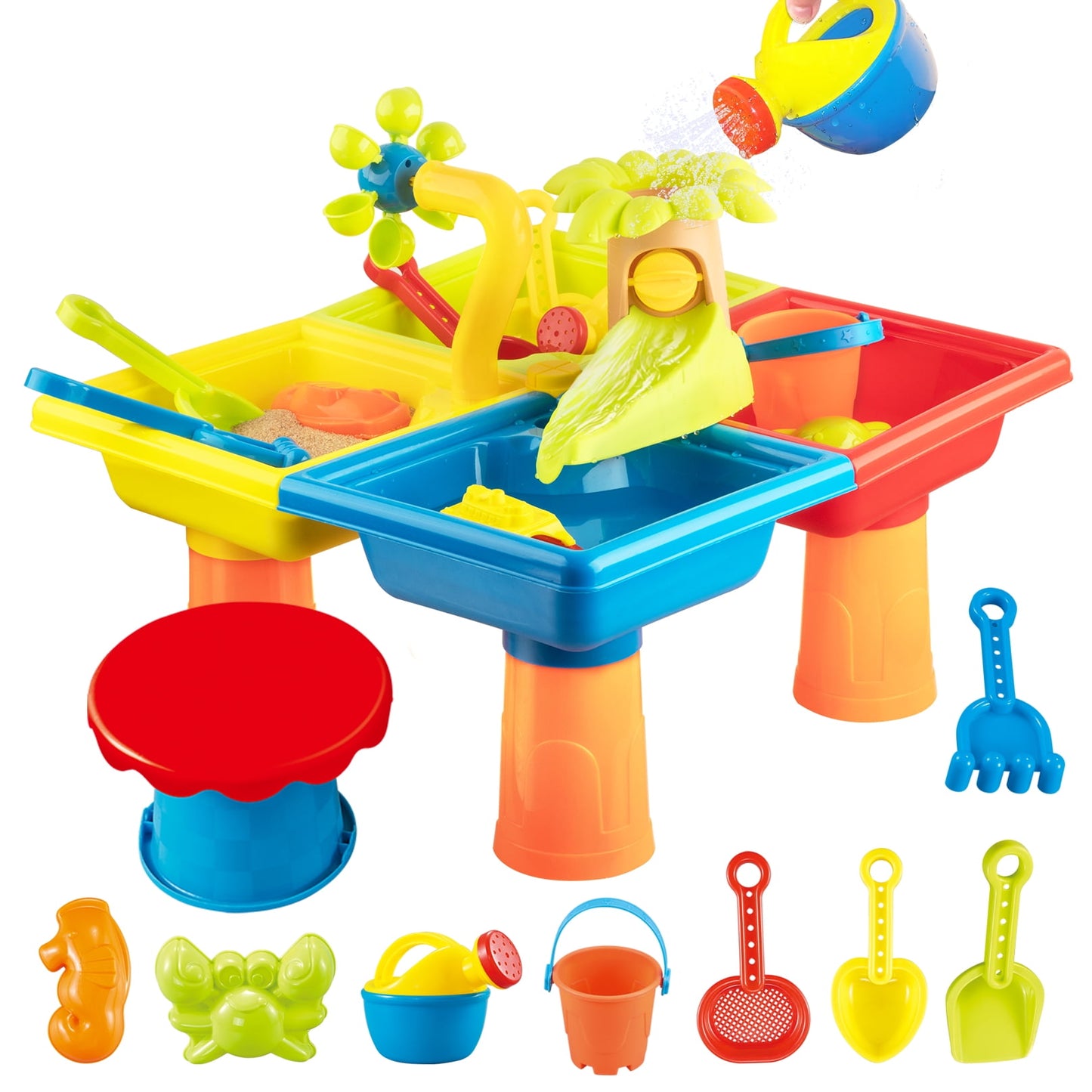 4-in-1 Sand Water Table for Toddlers, Beach Summer Toys Outdoor Games for Boys Girls Aged 1 2 3+