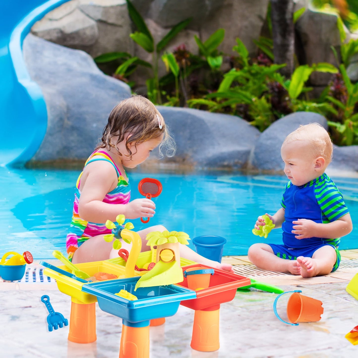 4-in-1 Sand Water Table for Toddlers, Beach Summer Toys Outdoor Games for Boys Girls Aged 1 2 3+