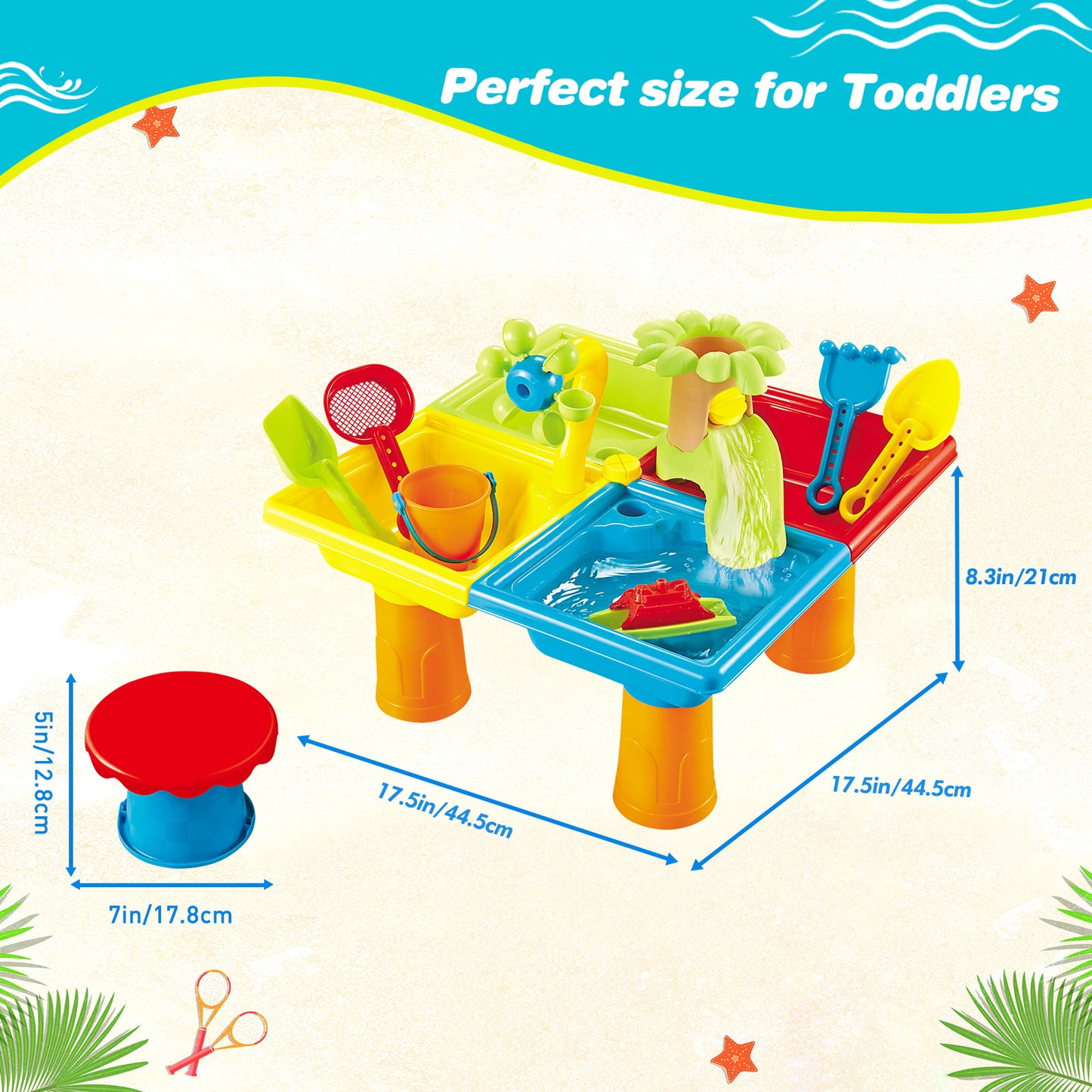 4-in-1 Sand Water Table for Toddlers, Beach Summer Toys Outdoor Games for Boys Girls Aged 1 2 3+