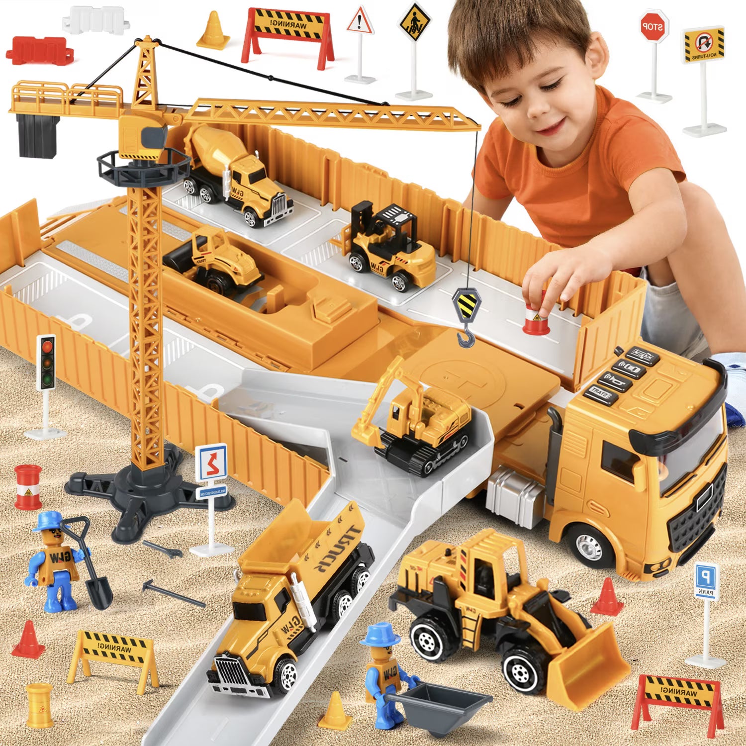 Carsky 51PCS Construction Vehicle Playset with Tower Crane, Alloy Truc ...