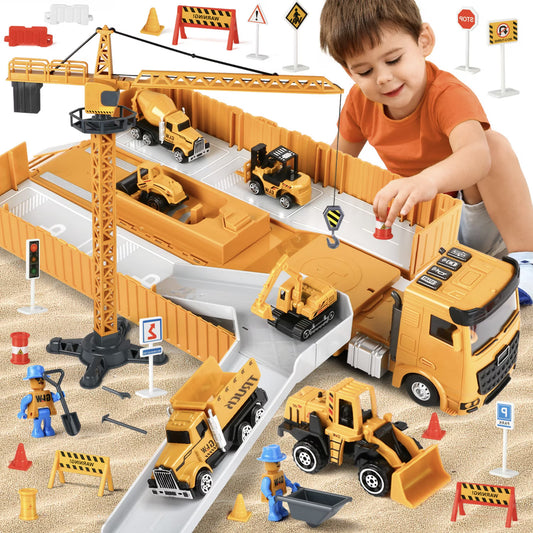 Carsky 51PCS Construction Vehicle Playset with Tower Crane, Alloy Truck Set with 6 Die-Cast Cars, 2 Figures & Accessories – Gift Toy for Boys Ages 4-8