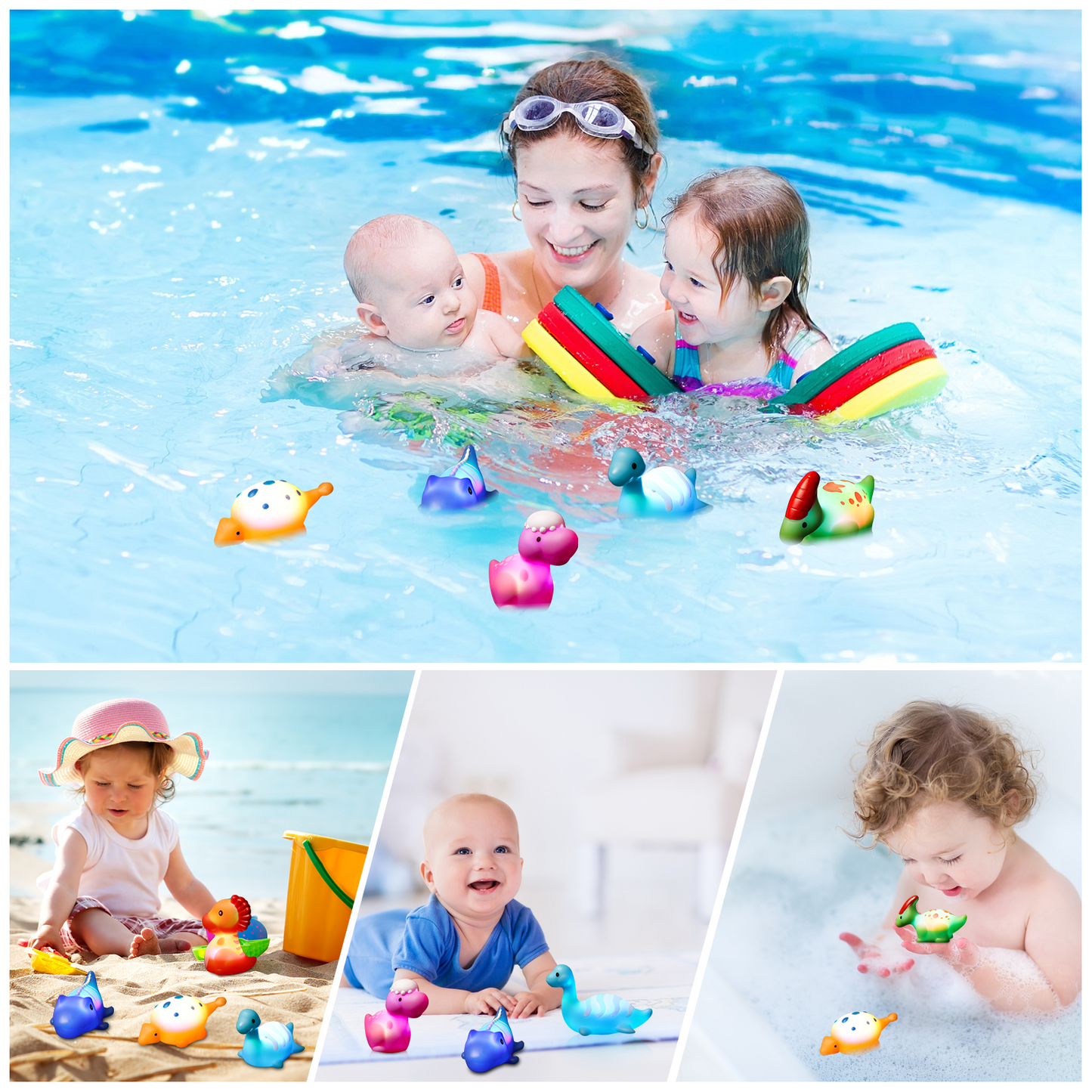 Baby Bath Toys for Toddlers, 6 PCS Dinosaur Mold Free, Light-up Floating Kids Bathtub Summer Beach Swimming Pool Toys for Infants 6 Months up