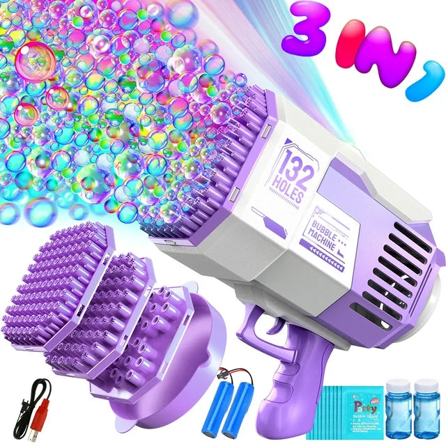 Bubble Machine, 132 Holes Bubble Machine for Toddlers 5 6 7 8 9 10+ Years, Indoor Outdoor Toys, Summer Toys for Kids 5 6 7 8+Years, Birthday Wedding Party Bubble Toys.(Purple)