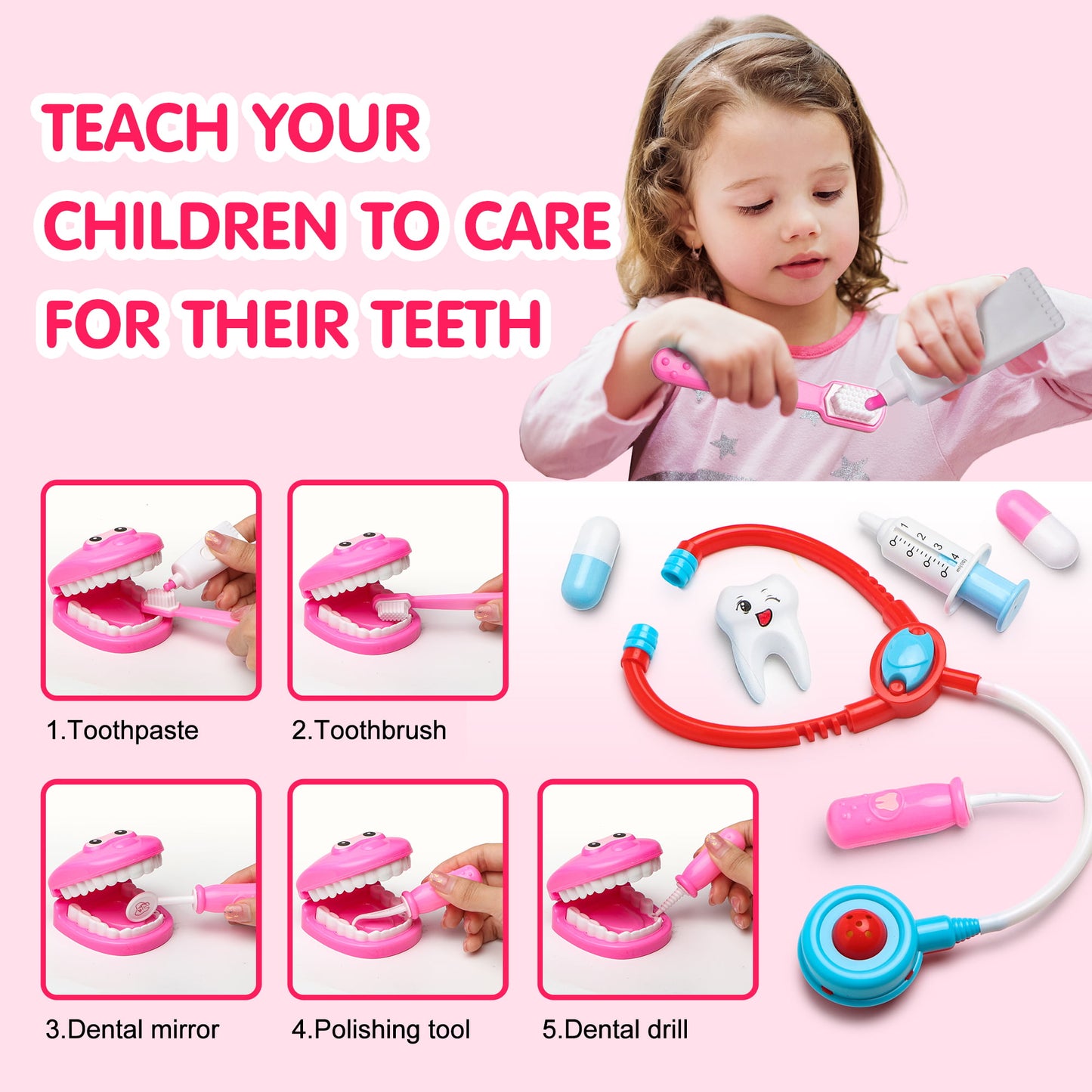 Dentist Kit for Kids, 26 Pieces Doctor Pretend Play Set, Educational Learning Toys for Students, Christmas / Birthday Gift Toys for Toddlers Girls Boys 3+