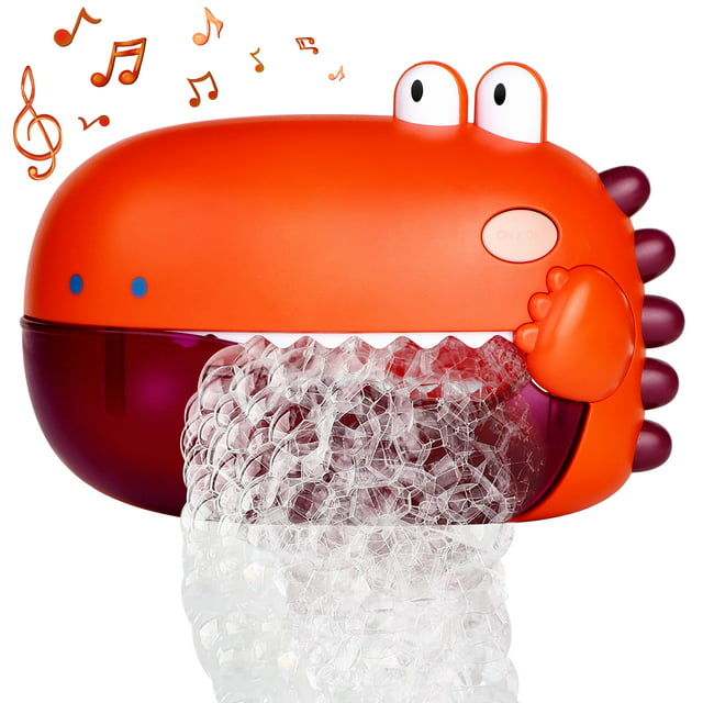 Dinosaur Bubble Bath Toys for Baby, Orange Bubble Maker Machine Bathtub Toys, Automatic 12 Songs Bath Bubble Toys, Birthday Christmas Gift for Toddler Girls Boys Aged 3-6