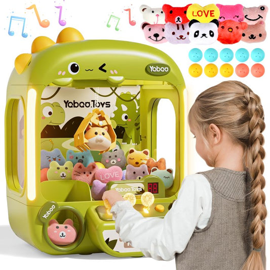 Dinosaur Mini Claw Machine for Kids, Light & Music Toy Grabber Game with 10 Plush, 24 Coins, Arcade Carnival birthday Christmas Gift for Boys Girls 3-6 7 8 9+