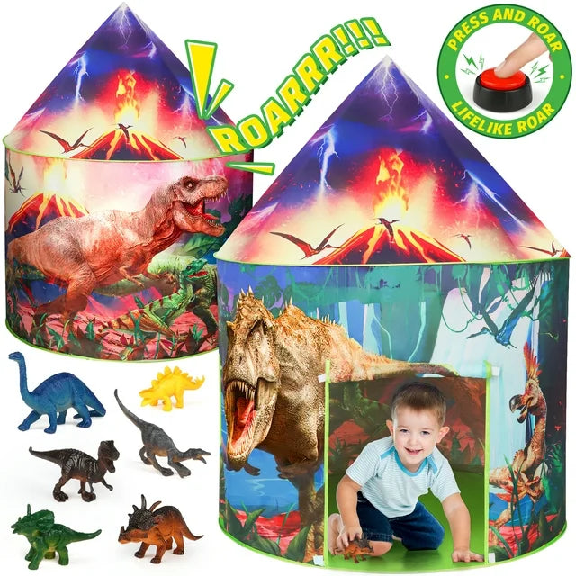 Dinosaur Play Tent for Kids Boys Ages 3 4 5 6+ , Dinosaur Roars and Dinosaur Figurines Boys Toys Ages 3 4 5 6 +, Birthday Christmas Dinosaur Gift for Boys.