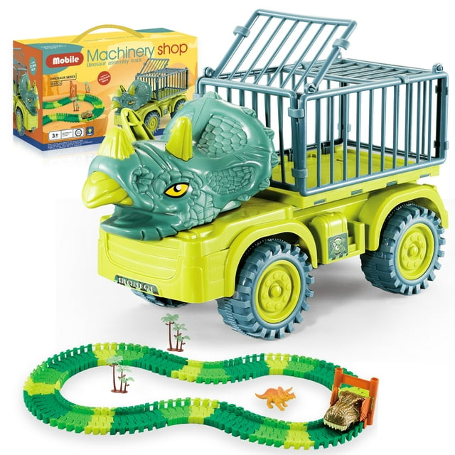 Dinosaur Toys for Kids, Dinosaur Truck Toy, Bendable Flexible Racetrack Cars and Dinosaurs, Birthday Chirstmas Gift for 3 4 5 6 7 8 Year Old Boys Girls