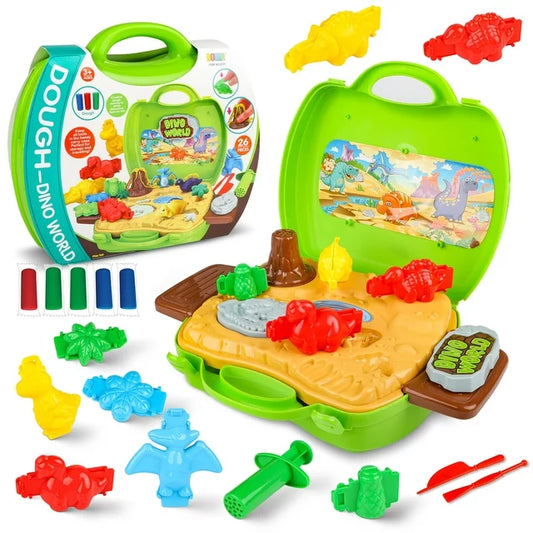 Dinosaur Toys Play Dough Sets for Kids, Color Play Colorful Dough&Multiple Molds, Portable Dinosaur Case Toy, Great Birthday Christmas Gifts Dinosaur Toys for Boys 3-6