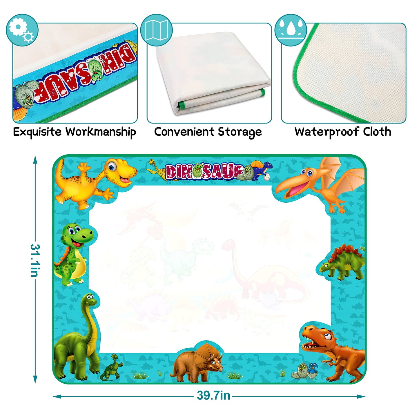Doodle Mat for Toddlers, Dinosaur Water Drawing Mat, Large Aqua Mat with Magic Color Pen, Educational Learning Toys Christmas Gifts for Girls Boys Age 2-4 5-7, Art Supplies Birthday Gifts