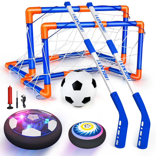 Hover Soccer Hockey Ball Set, 2 in 1 LED Rechargeable Soccer with 2 Goals Indoor/Outdoor Games Toys for Kids Boys Girls Ages 3+