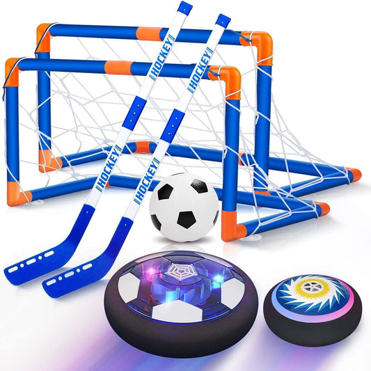 Hover Soccer Hockey Ball Set, 2 in 1 LED Rechargeable Soccer with 2 Goals Indoor/Outdoor Games Toys for Kids Boys Girls Ages 3+