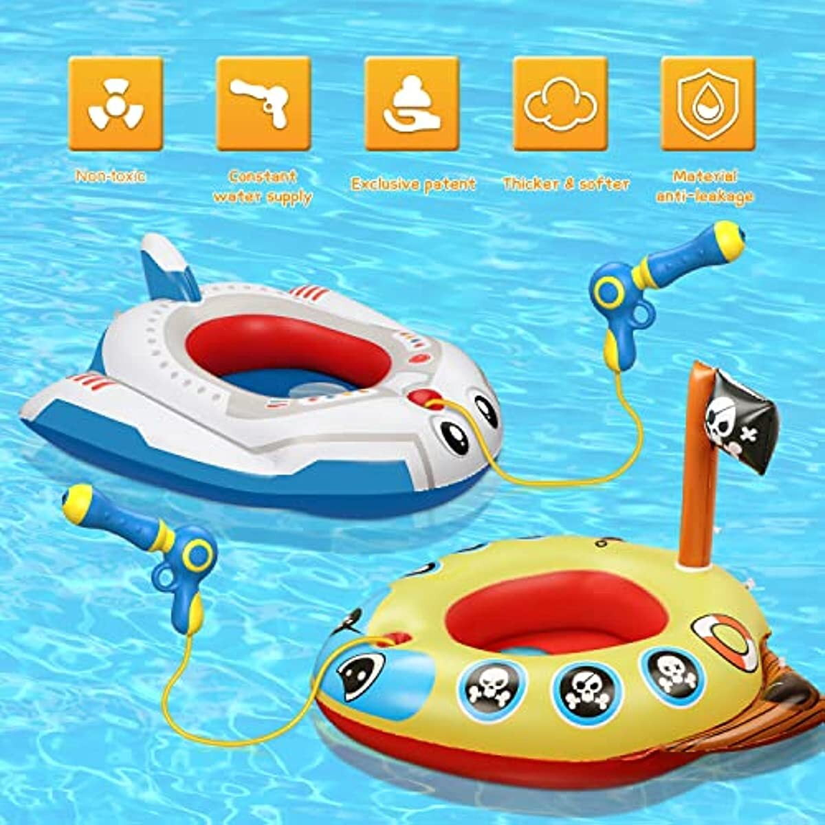 nflatable Kids Pool Float with Water Gun,Pirate Boat&Airplane Swimming Pool Toys for 3-8 Year Old Boys Girls(2Packs)