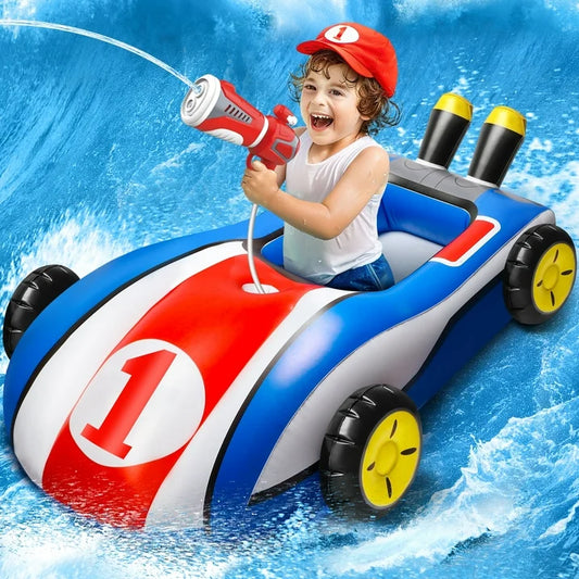 Inflatable Ride-on Pool Floats with Water Gun for Kids, Car Swimming Toys, Summer Outdoor Pool Game Toys for Ages 3-8, Toddler Pool Float Boys Girls 3 4 5