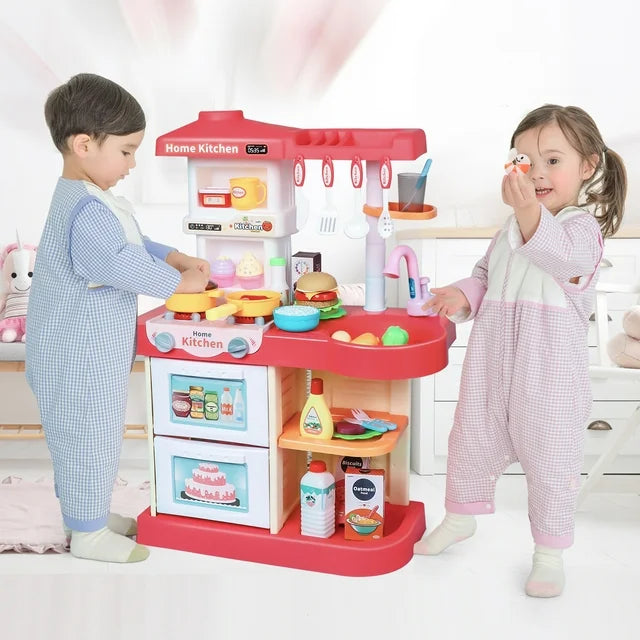 Kitchen Playset for Girls, Play Kitchen Toys with Realistic Spray Lights&Sounds, Simulation Play Sink, Pretend Play Food for Toddler, Perfect Christmas Gift for Girls 2 3 4 5 6