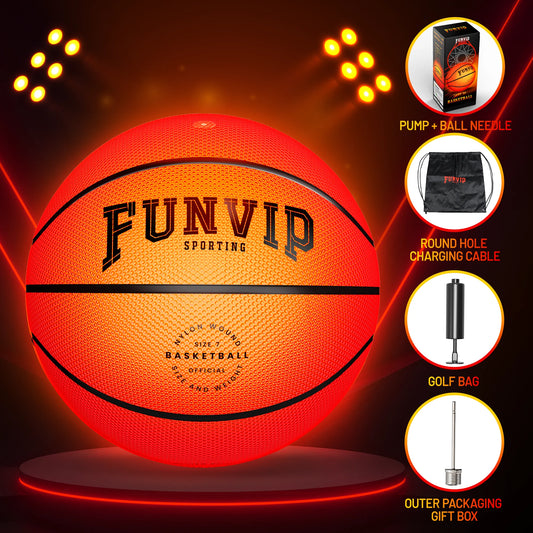 Glow in The Dark Basketball NO.7, Outdoor Toys for Boys 8-12, LED Light up Basketball, Birthday Christmas Cool Gift for Teen Kids Boys Ages 8 9 10 11 12 13+ Years. Rubber.