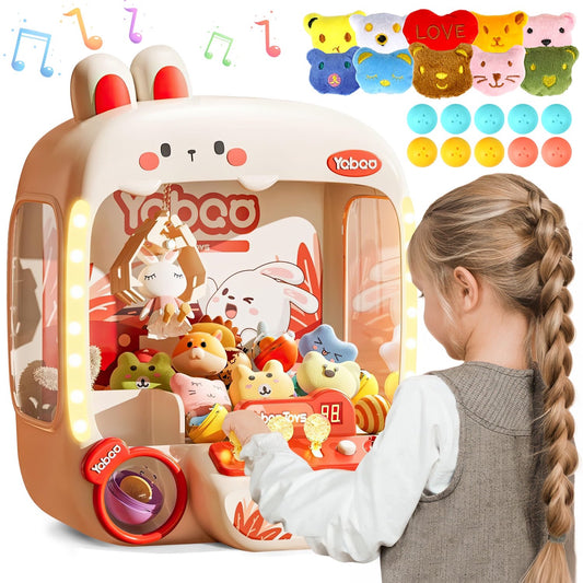 Mini Bunny Claw Machine for Girls, Light & Music Toy Grabber Arcade with 10 Plush Toys, 24 Coins, Desktop Easter Christmas Birthday Gift for Kids 3-6 7-11
