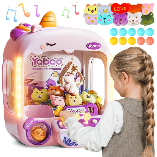 Mini Unicorn Claw Machine for Girls, Light & Music Toy Grabber Arcade Game, Desktop Carnival Game w/ 10 Plush Toys, 24 Coins, Birthday Christmas Gifts Parties Game for Girls Boys 3 4 5 6 7-12