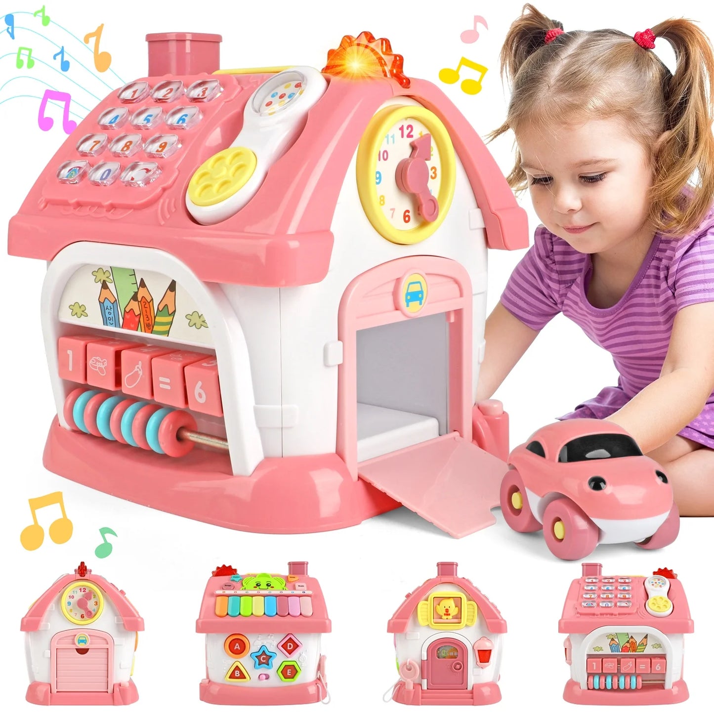 Montessori Baby Learning Toy for 1+ Year Old – Multi-Activity Educational Cube with Shape Sorter, Gear Play, Music & Light – Sensory Development Toy for Toddlers Age 6-18 Months