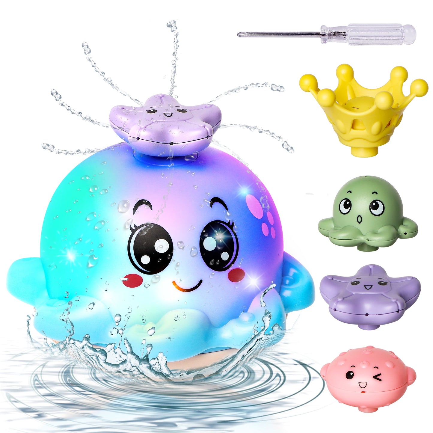 Octopus Baby Bath Toy for Kids, 4 Water Spray Modes Light-up Flashing Bathtub Toys for Toddler Boys Girls, Floatable Toys for Bathtub Swimming Pool