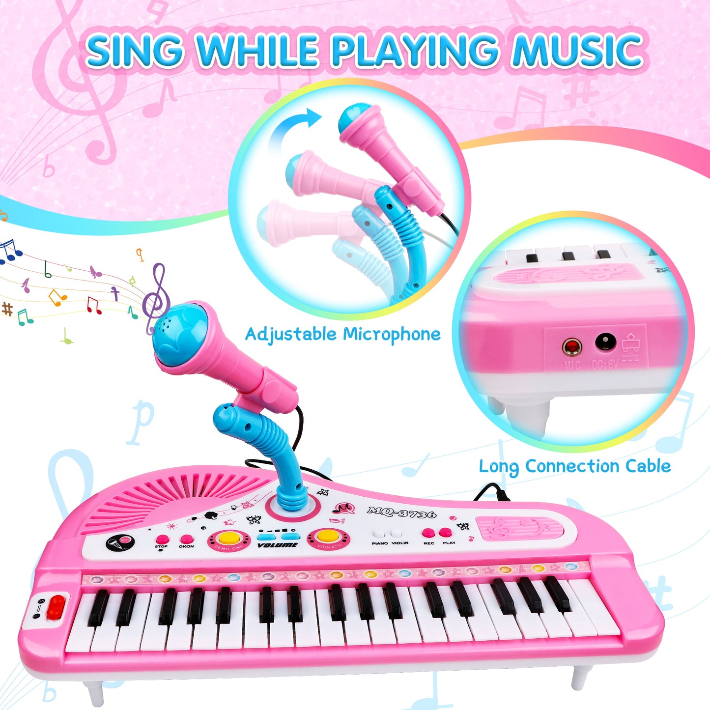 Pink Baby Piano Keyboard Toys for Kids, Musical Instrument with Microphone for Toddlers, Preschooler Music Learning Popular Piano Toys, Birthday Christmas Gift for Girls Boys Aged 3 4 5 6+