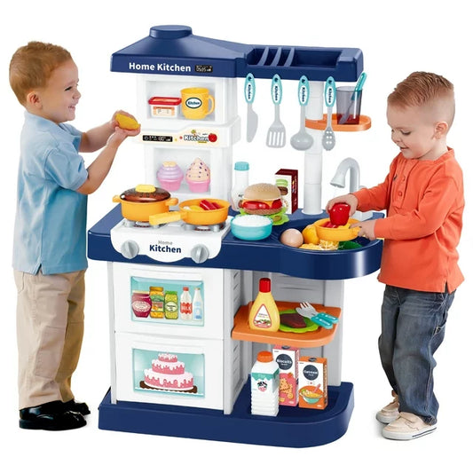 Play Kitchen Playset for Kids, Pretend Food Play with Real Sounds and Light, Toddler Outdoor Playset for Kids