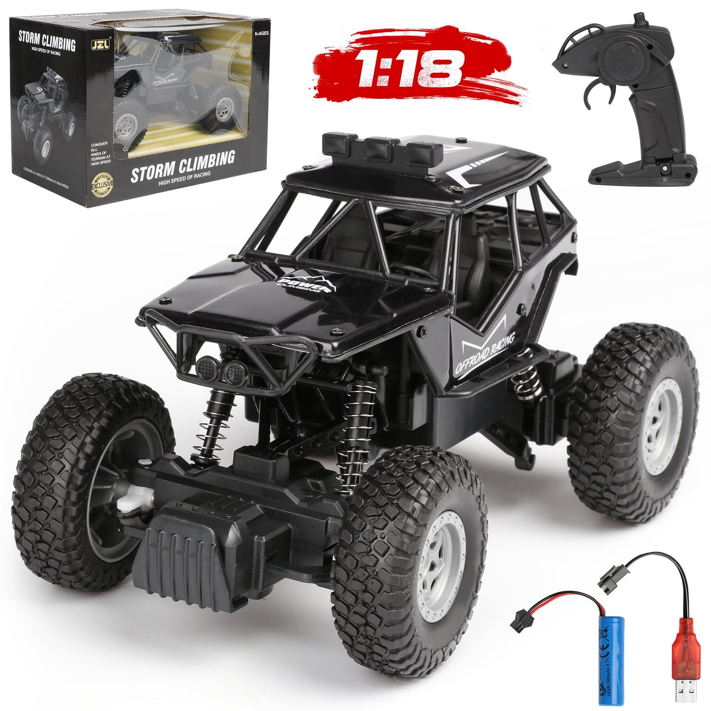 Remote Control Cars 1/18 Scale, Race Car Toys for Boys Kids 6-12 Years Old, High Speed 20-40KM/H Electric All Terrain Off-Road Monster Truck.（Black）