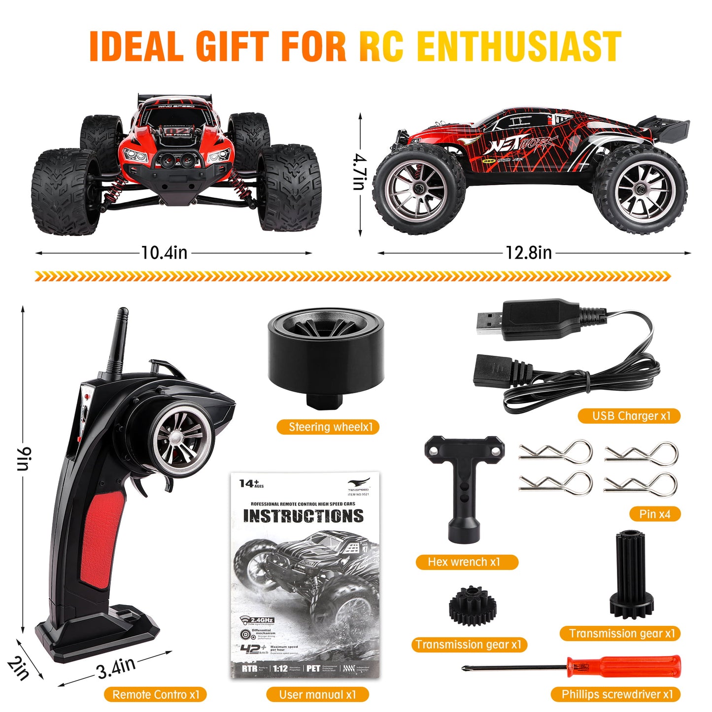 RC Cars Large Remote Control Car 1/12 Scale High Speed Waterproof RC Car for Adults Boys