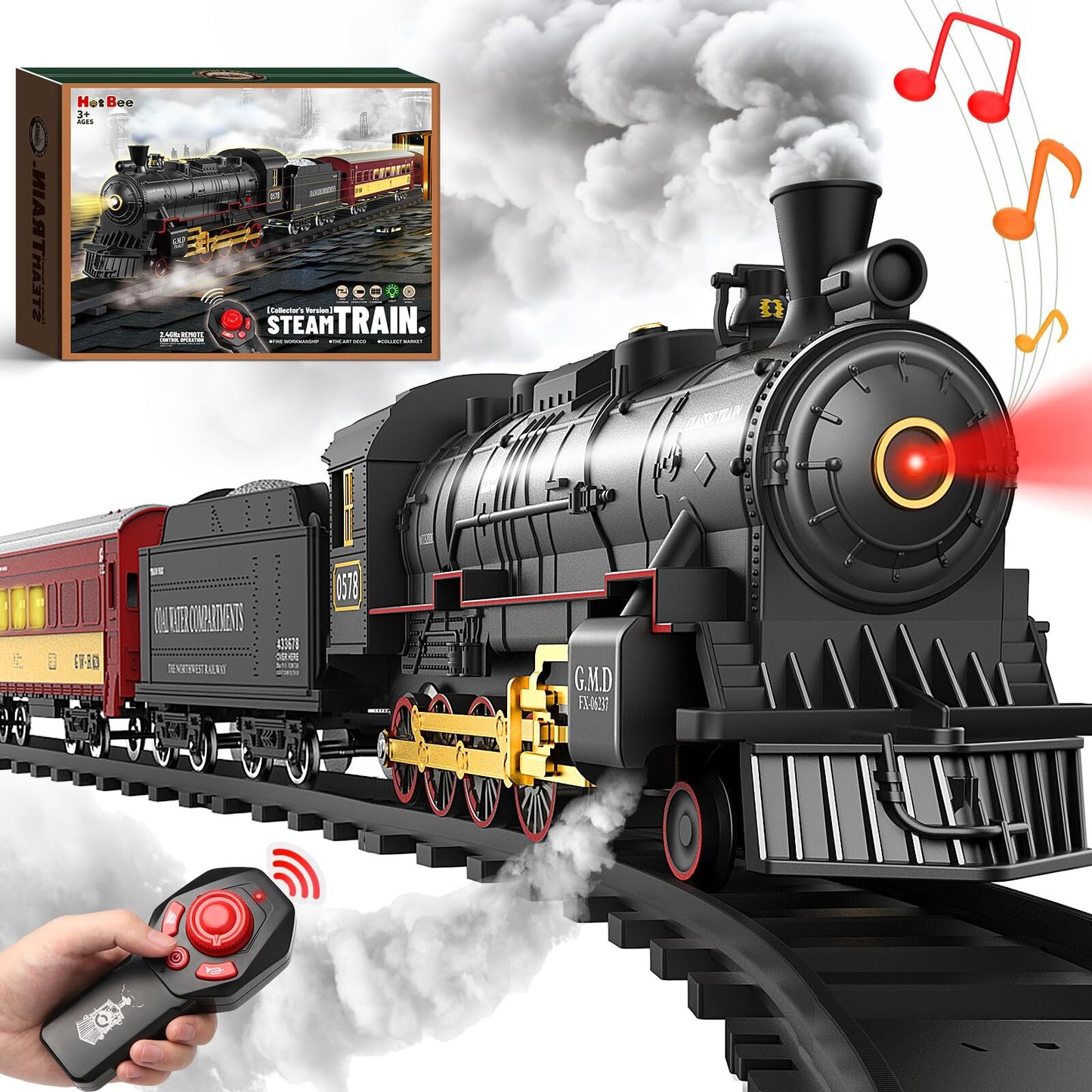 Remote Control Christmas Train Sets, Light Passenger Cars & Tracks,Trains Toys w/Smoke,Sound and Lights,Christmas Toys Gifts for 3 4 5 6 7 8+ Year Old Kids