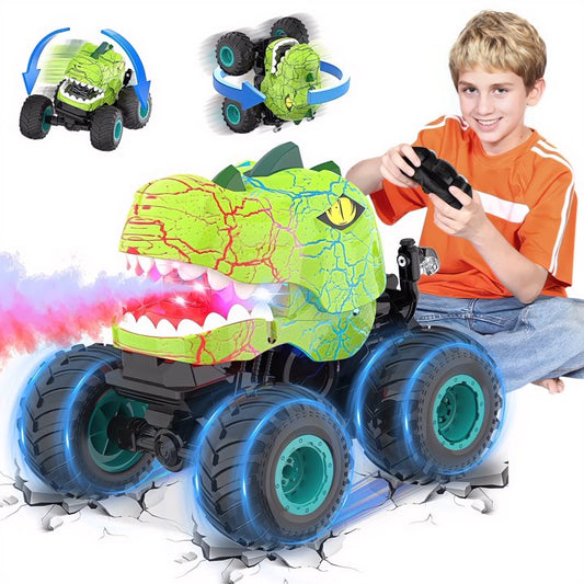 Remote Control Dinosaur Truck, Ultimate Stunt Car for Kids 5-7, 2.4GHz Wireless RC Dino Monster Truck with Lights, Mist Spray, and Music, Perfect Christmas Gift for Dino Lovers Boys&Girls 3+