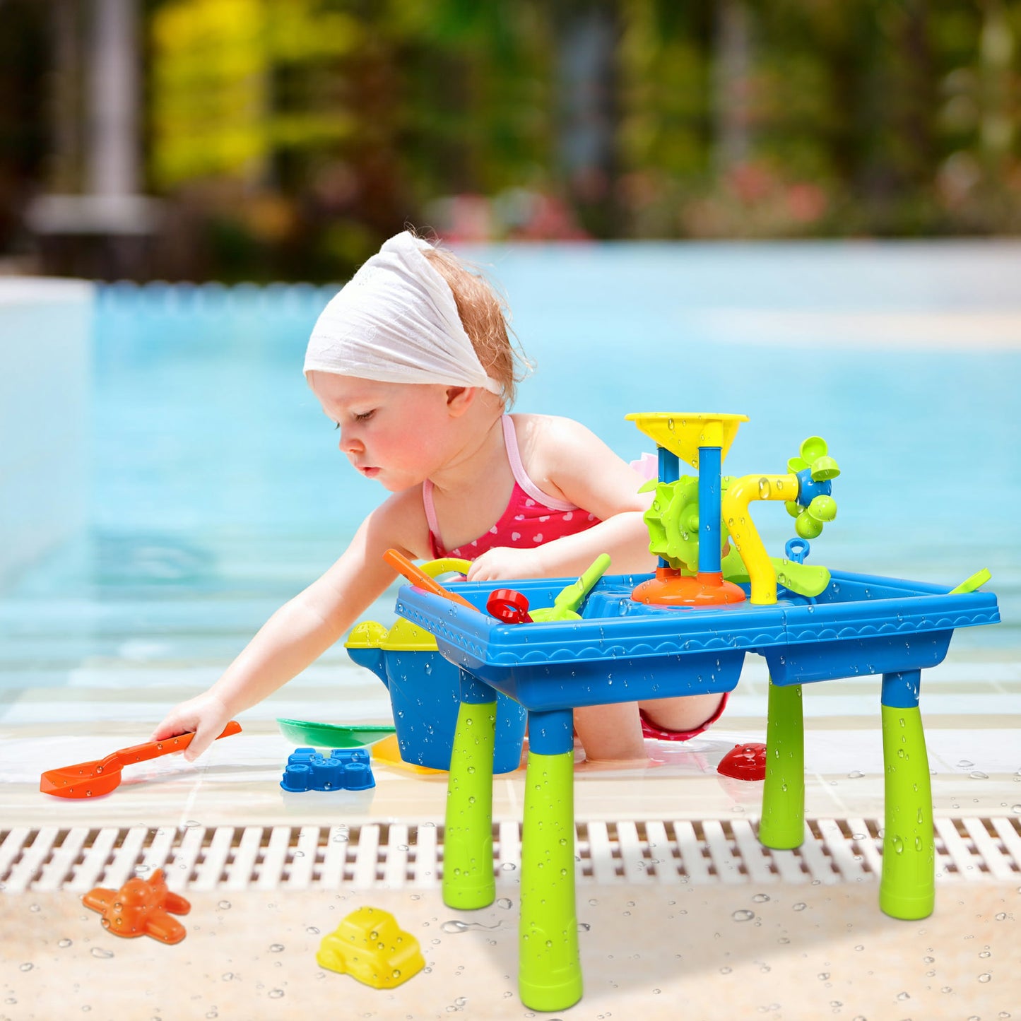 Sand Water Table for Toddlers, Summer Toys Outdoor Sand Play Set for Kids Boy Girls Aged 1 2 3+