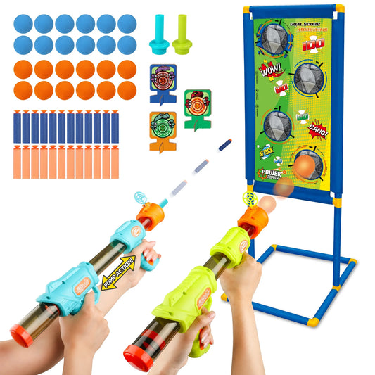 Shooting Game Toy for Age 6, 7, 8,9, 10+ Years Old Kids, Boys - 2pk Air Pump & Shooting Target & 48 Foam, Indoor&Outdoor Play- Ideal Christmas Birthday Gift for Boys 3+