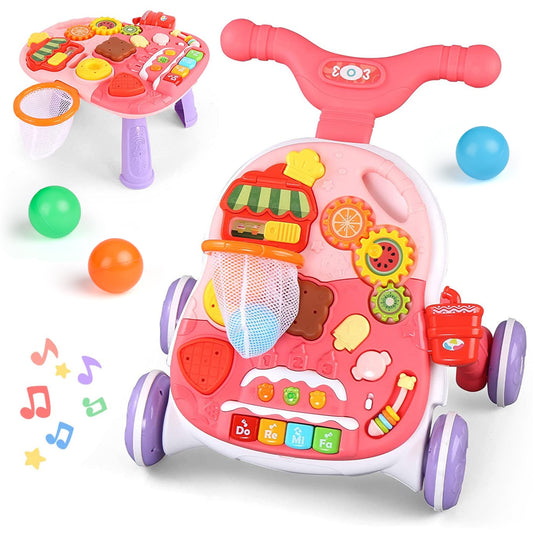 Sit-to-Stand Learning Walker,2 in 1 Baby Walker and Activity Center Baby Music Learning Toy Gift for Infant Boys Girls