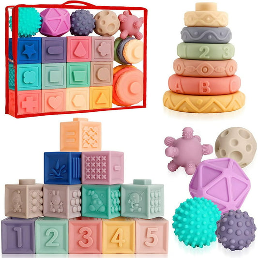 Soft Stacking Blocks for Baby Montessori Sensory Infant Bath Toys for Toddlee Toddlers Babies 1 2 3 Year Old