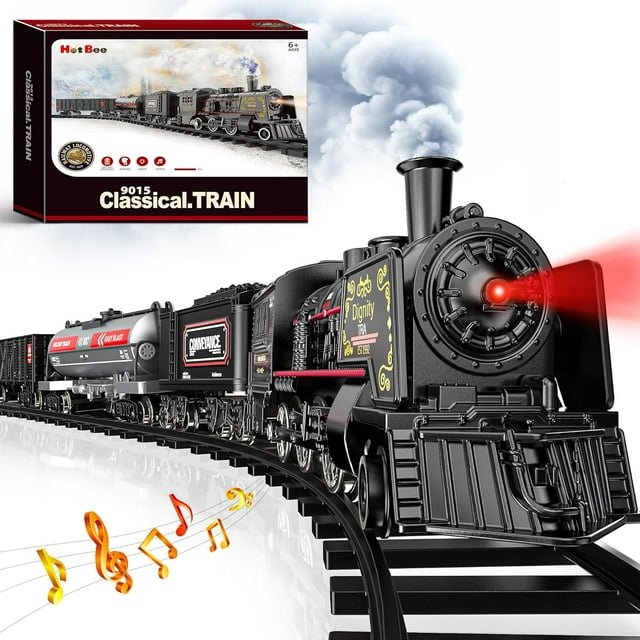 Hot Bee Train Set for Boys, Metal Alloy Electric Trains Model with Steam Locomotive & Tracks,Christmas Gifts for 3 -8 Years Old Kids
