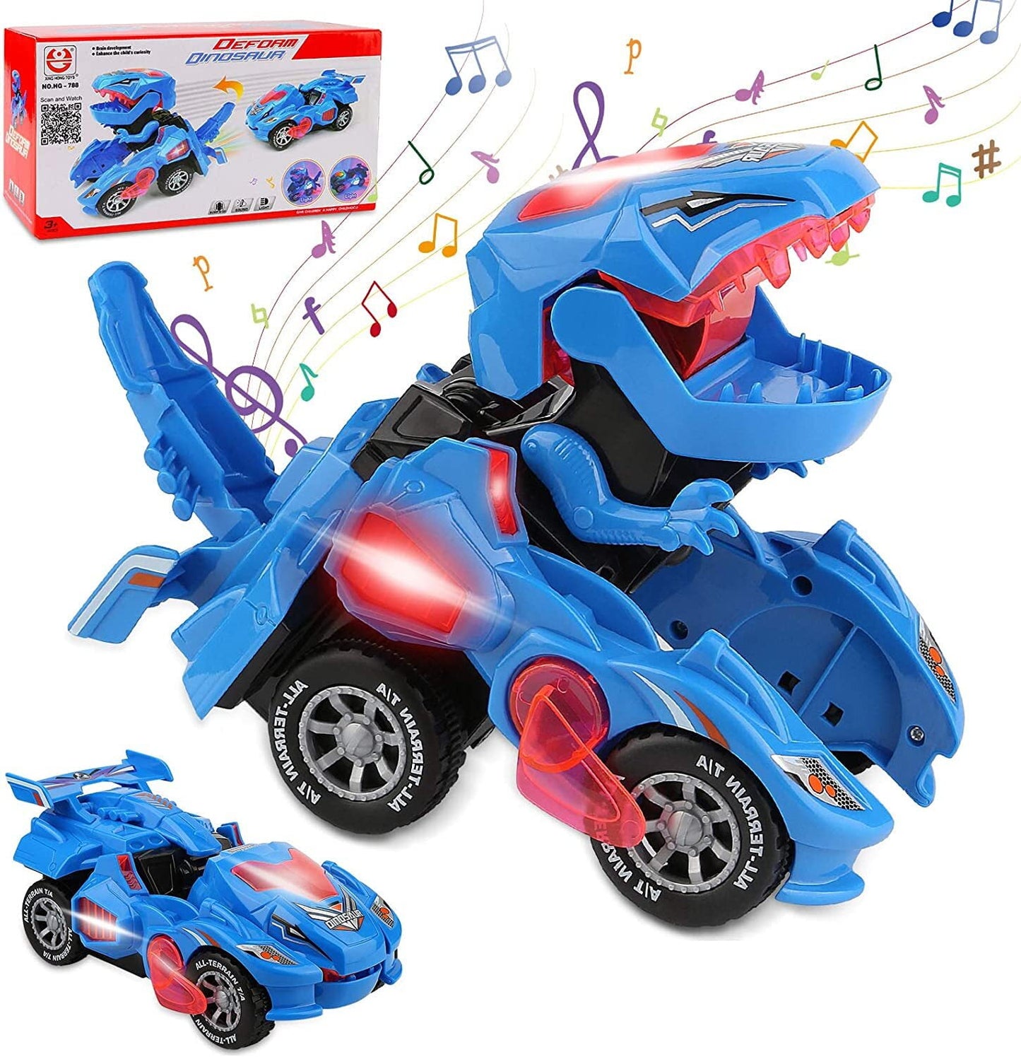 Transforming Dinosaur Car Toys,2 in 1 Automatic Dinosaur Transform Car Toy,Dinosaur Transformer Toy for Kids 3 Year Old and Up