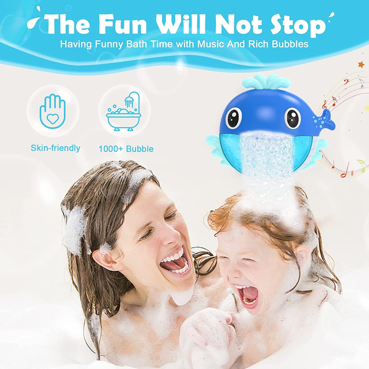 Whale Bubble Bath Toy for Kids, Blue Bubble Maker for Bathtub toys, Musical Foam Blower Bubbling Machine for Baby Boys Girls 18 Months Up