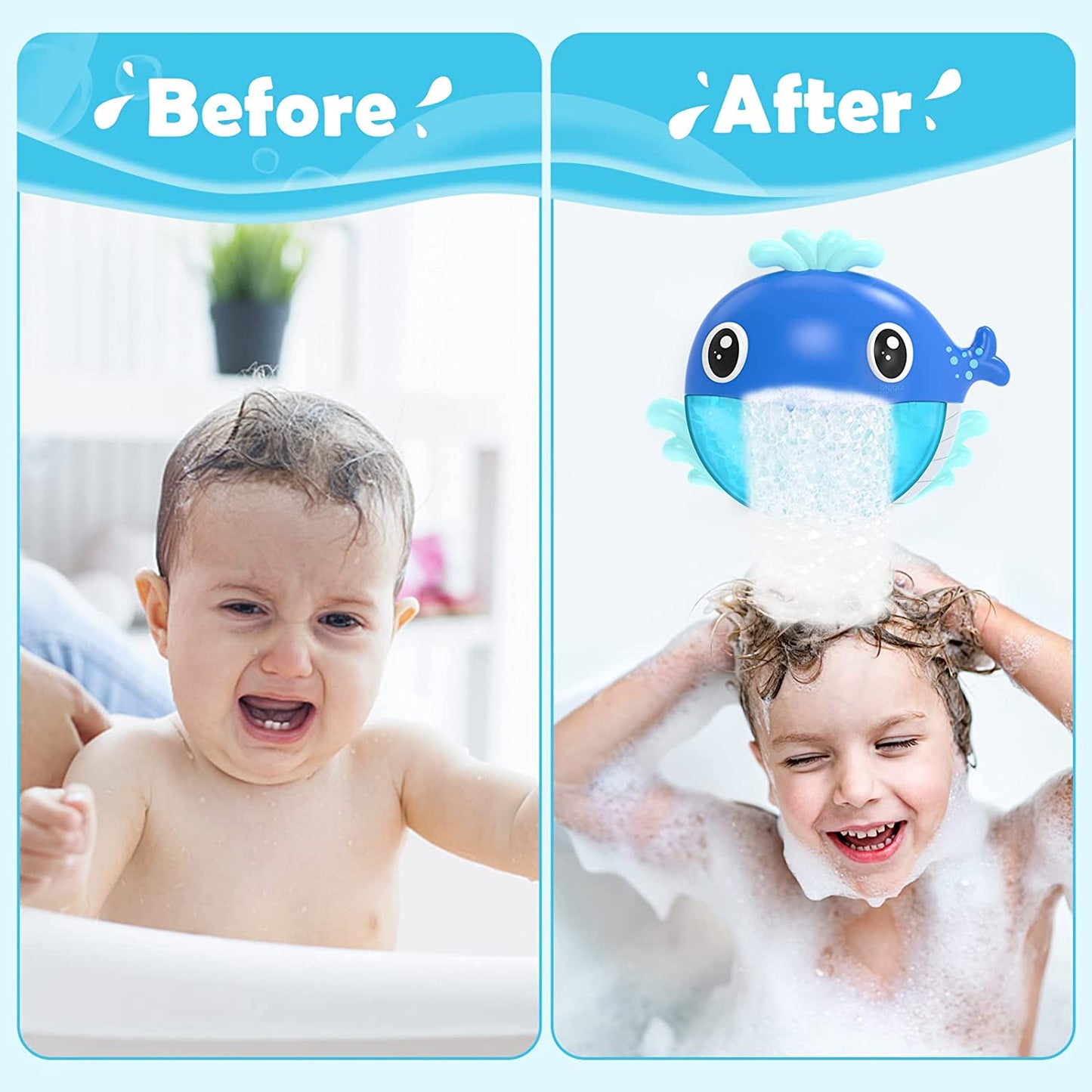 Whale Bubble Bath Toy for Kids, Blue Bubble Maker for Bathtub toys, Musical Foam Blower Bubbling Machine for Baby Boys Girls 18 Months Up